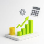 3D-illustrasjon av stigende søyler, pil og mynter som viser hvordan øke lønnsomheten i bedriften.